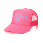 ALOHA Foam Trucker Hat in Lavande on neon Pink